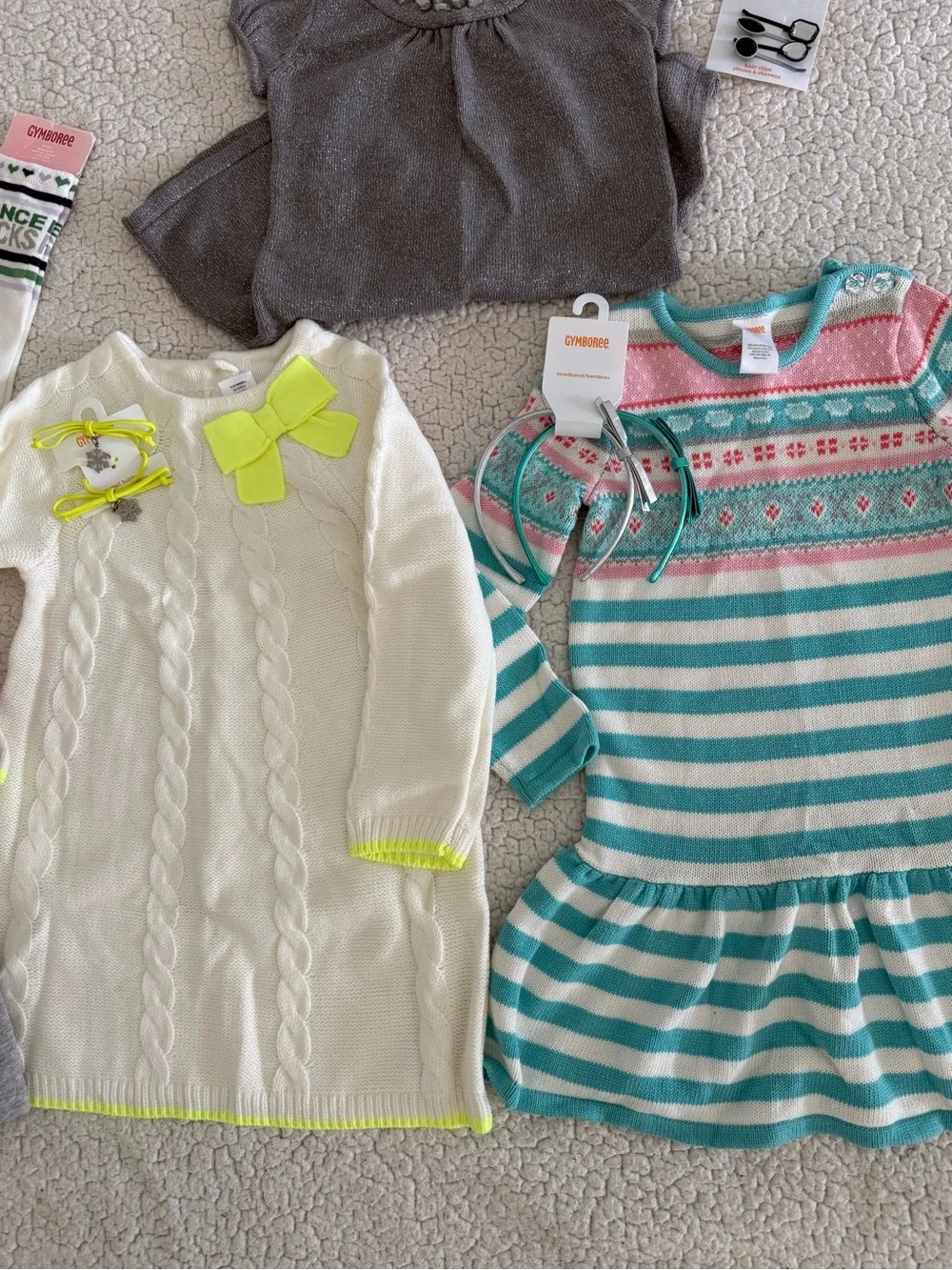 New girls Gymboree Sz 4 White Cable Knit Dress with Neon Yellow Accents bundle